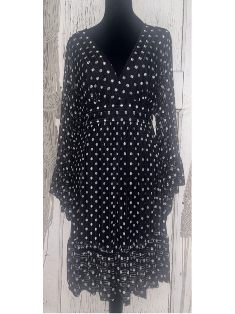 Betsey Johnson Women's Black White Polka Dot Hi-Low Fit & Flare Dress Size 14 - Picture 6 of 8